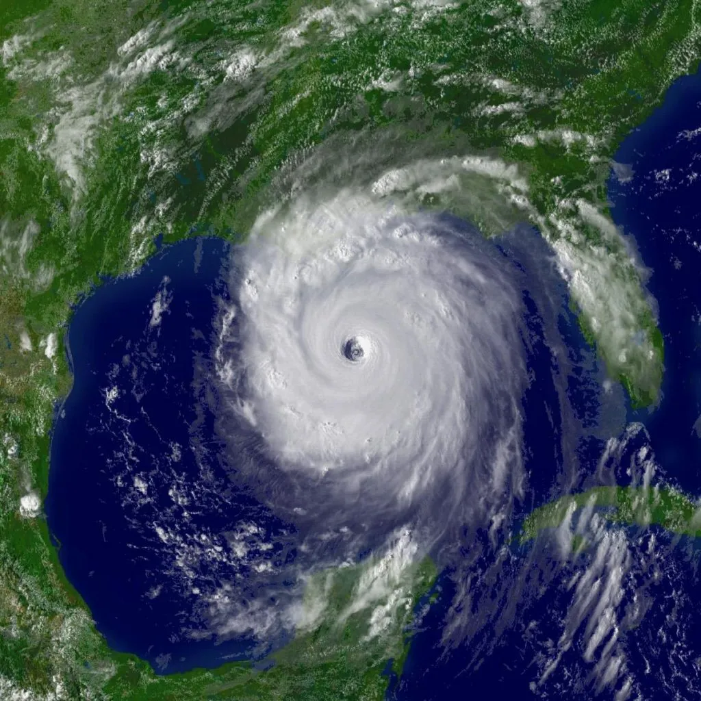 Satellite view of a large Atlantic hurricane approaching the Florida coast